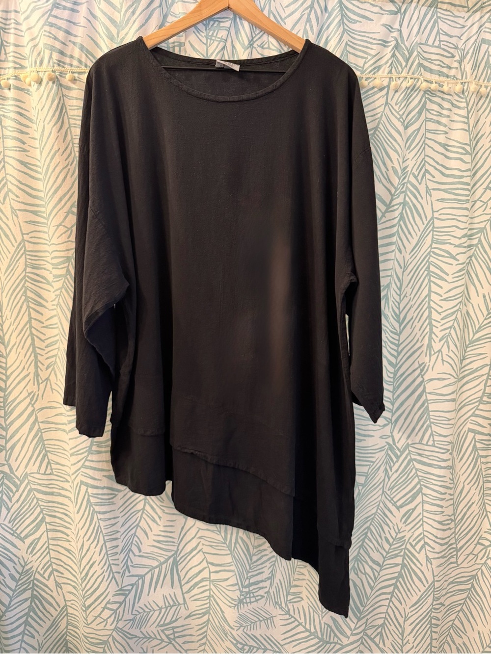Black Asymmetric 3/4 Sleeve Breezy Top
